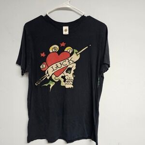Vintage Ed Hardy By Christian‎ Audigier T-shirt Mens Medium Skull Luck Black Tee